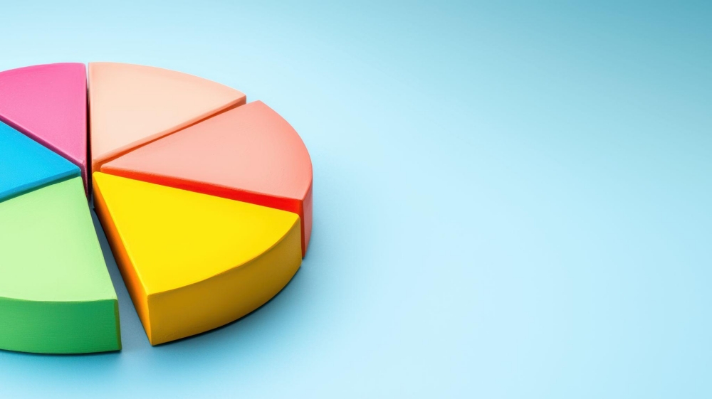 Colorful 3D pie chart on light blue background