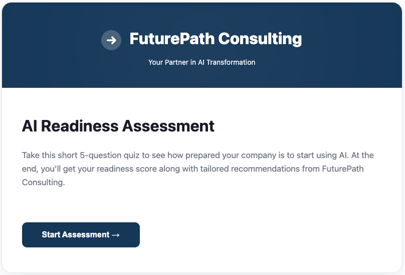 FuturePath-Consulting-AI-Readiness-Assessment-page-with-5-question-quiz-and-start-button