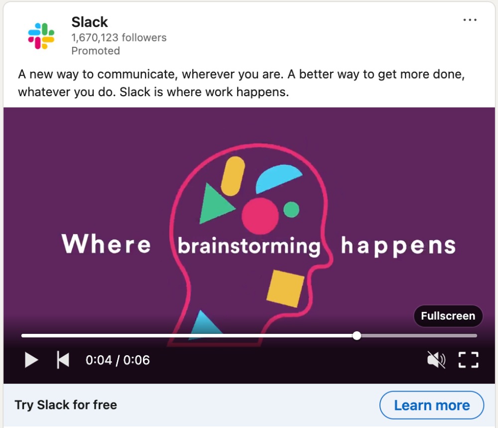 slack promoted ad on linkedin
