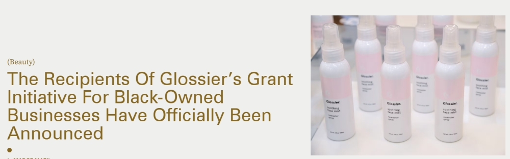 Glossier grant recipients announcement for Black-owned beauty businesses with face mist bottles