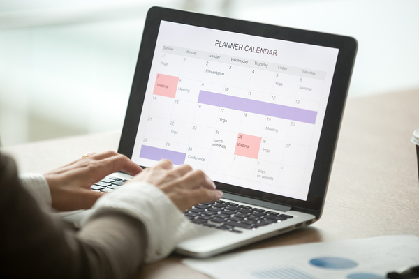Planner calendar displayed on laptop.