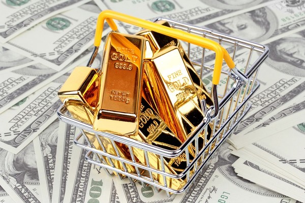 Gold bars in a wire basket.