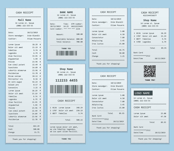 Multiple receipt examples.