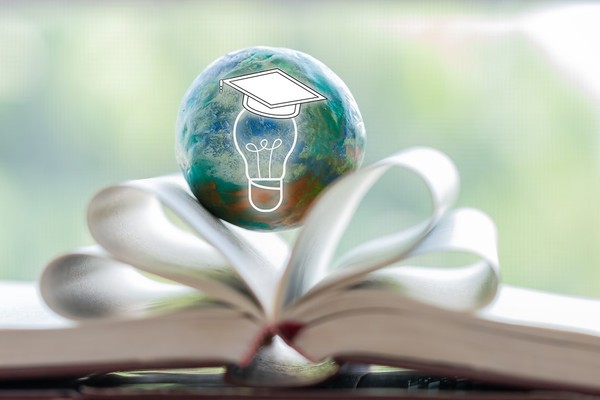 Book with a globe.