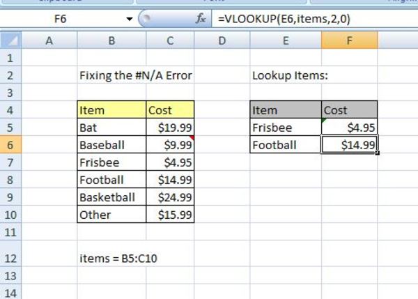 How to fix the #N/A error - Excel formula