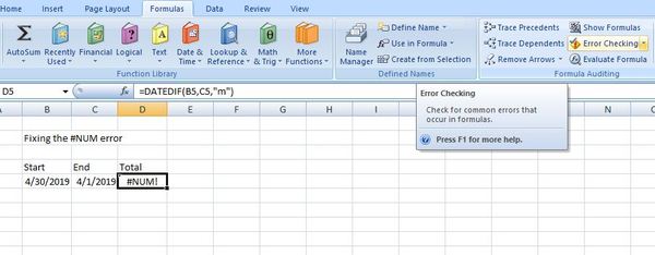 Excel forumla menu.