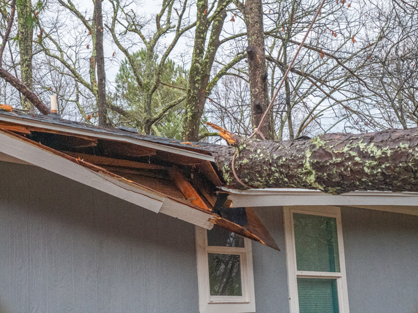 Damaged roof on a home.