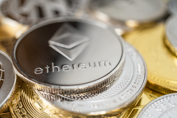 Silver coins labeled ethereum.