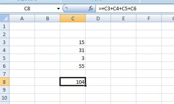 Excel sheet listing numbers with a sum.