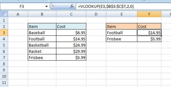 Lookup function matching an item in excel.