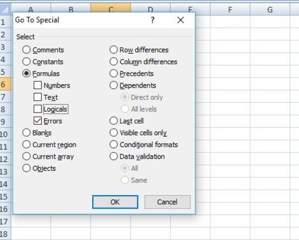 Go to Special box in excel.