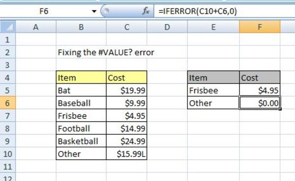 fix excel value error