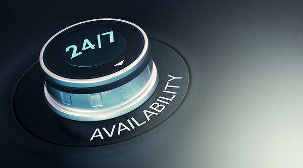 Disaster recovery - Dial labeled 24/7 availability.