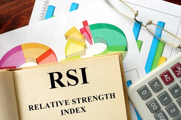 Book labeled RSI relative strength index.