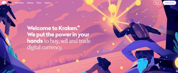 Kraken welcome page with tag line.