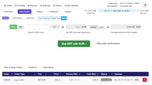 Buy XBT with EUR.