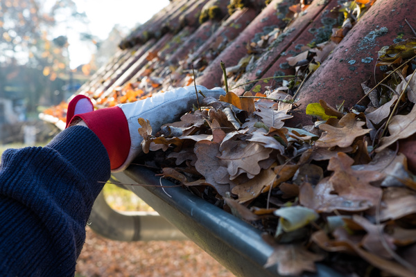 Cleaning gutters.