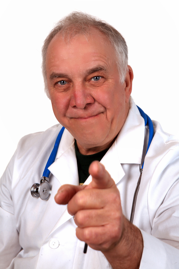 Medical doctor pointing.