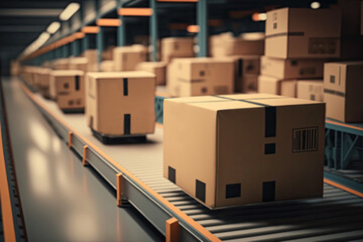 Boxes on a conveyor belt.