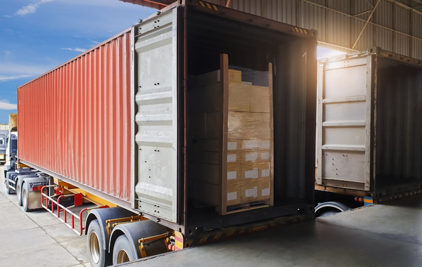 Shipping container on a truck.