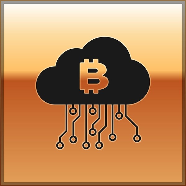 Cloud with a bitcoin symbol in the center.