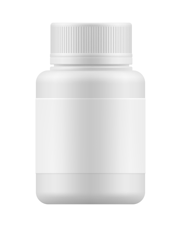Plastic white pill container.