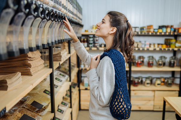 Woman shopping in a grocery store.