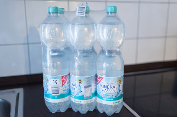 Packaged six-pack of water.