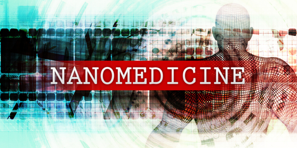 Digitally created person with the words nanomedicine.