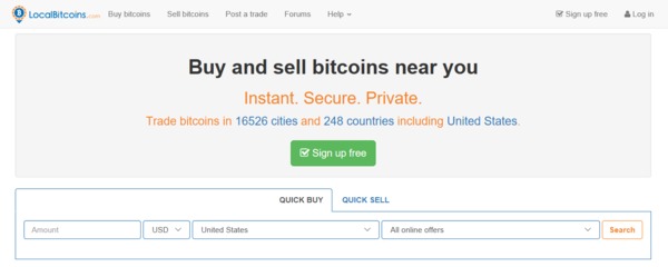 LocalBitcoins page to buy and sell bitcoins.