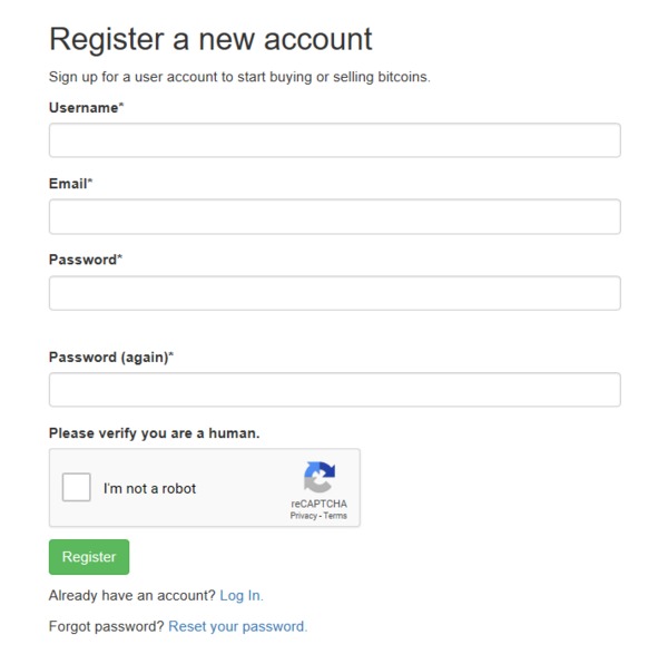 Register a new account form.