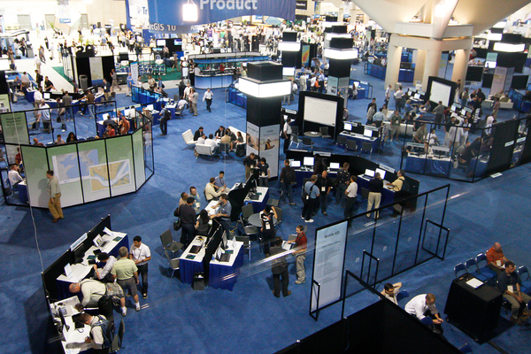 View of a conference hall from a high vantage point.