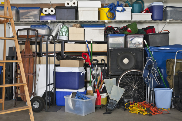 Storage boxes and tools in a garage