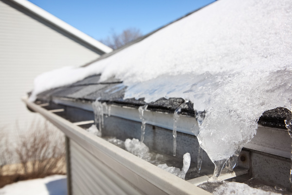 Snow and ice in gutters.