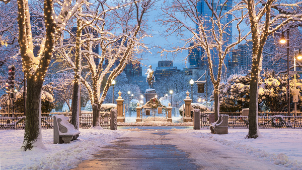Paul Revere statue in winter.