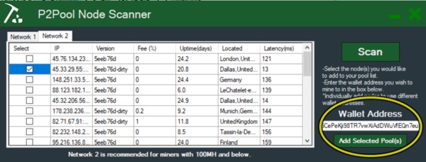 P2Pool Node scanner screen.