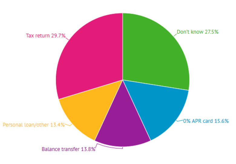 Pie Chart that shows reasons for going into debt over Christmas in 2019