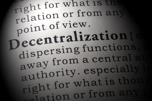 Dictionary page highlighting the word decentralization.