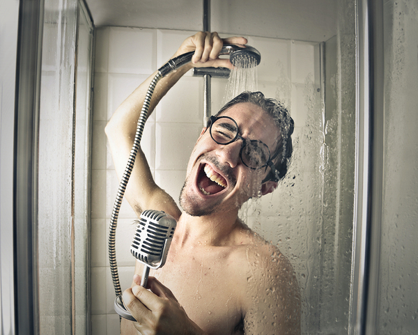 man in shower