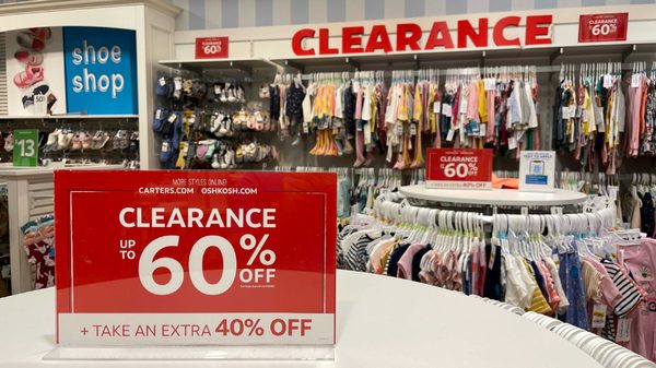 Clearance signs in a shop.