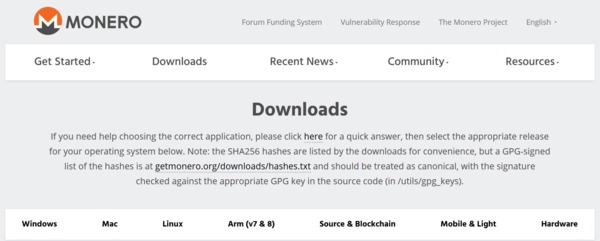 Monero downloads page.