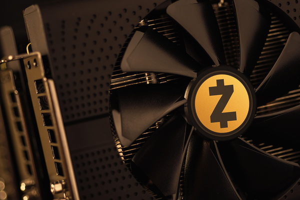 Computer fan with the zcash logo.