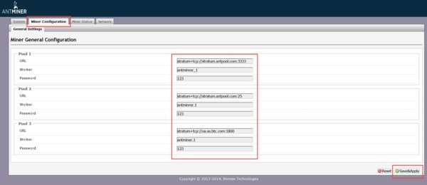 Miner general configuration screen.