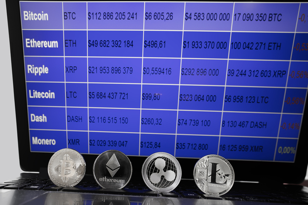 Chart showing cryptocurrencies and their value.