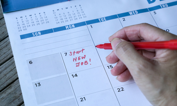 Writing new job start date in a calendar.